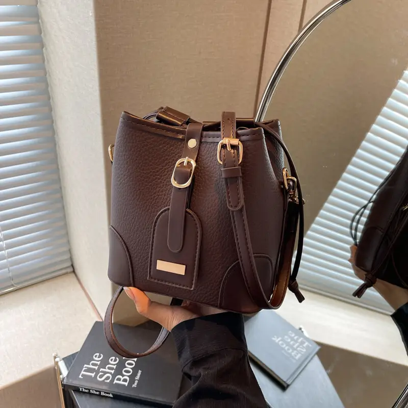 Vintage Brown Bucket Bag for Women 2024 - Image 3