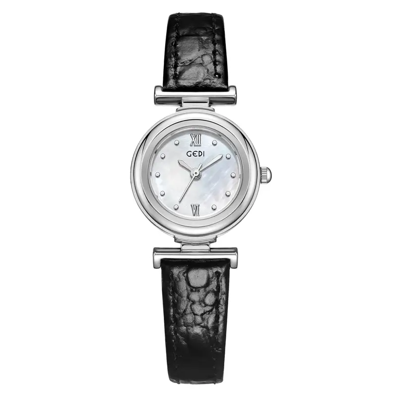 Gold Watch for Women with Blue Dial & Black Leather Belt - Image 4