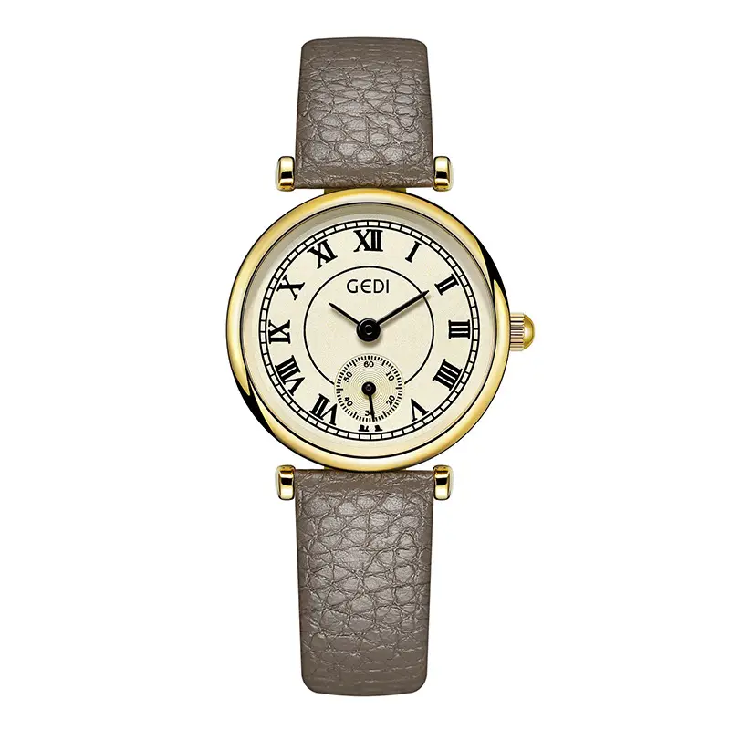 Women's Gold Quartz Watch with Black Leather Strap - Image 4