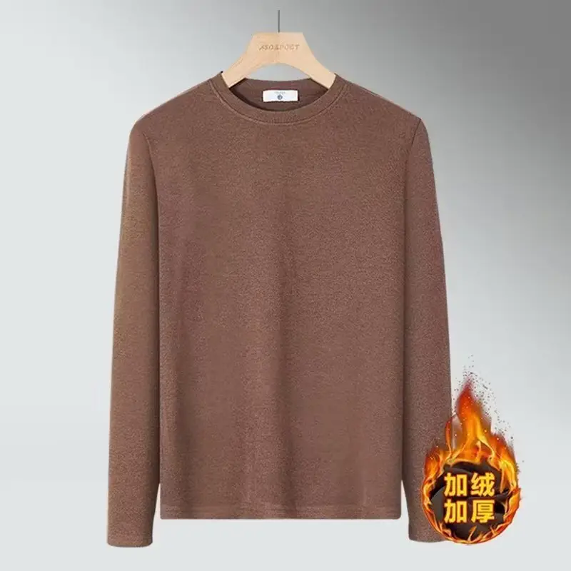 Men's Velvet Round Neck Long Sleeve T-Shirt Brown