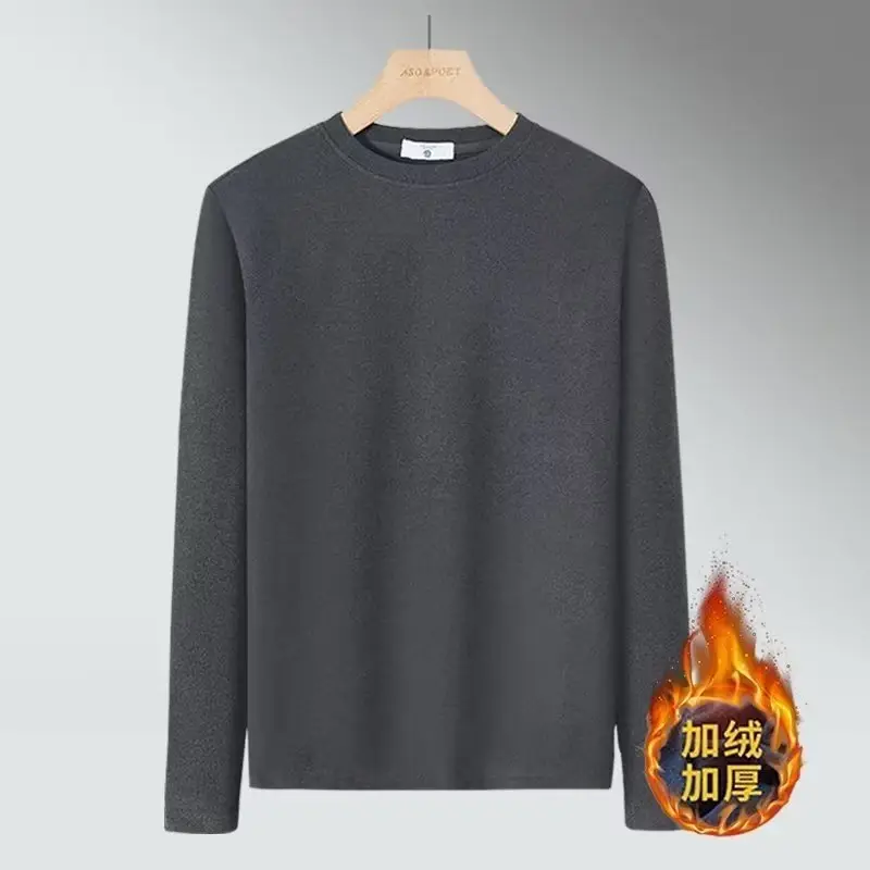 Men's Velvet Round Neck Long Sleeve T-Shirt Brown