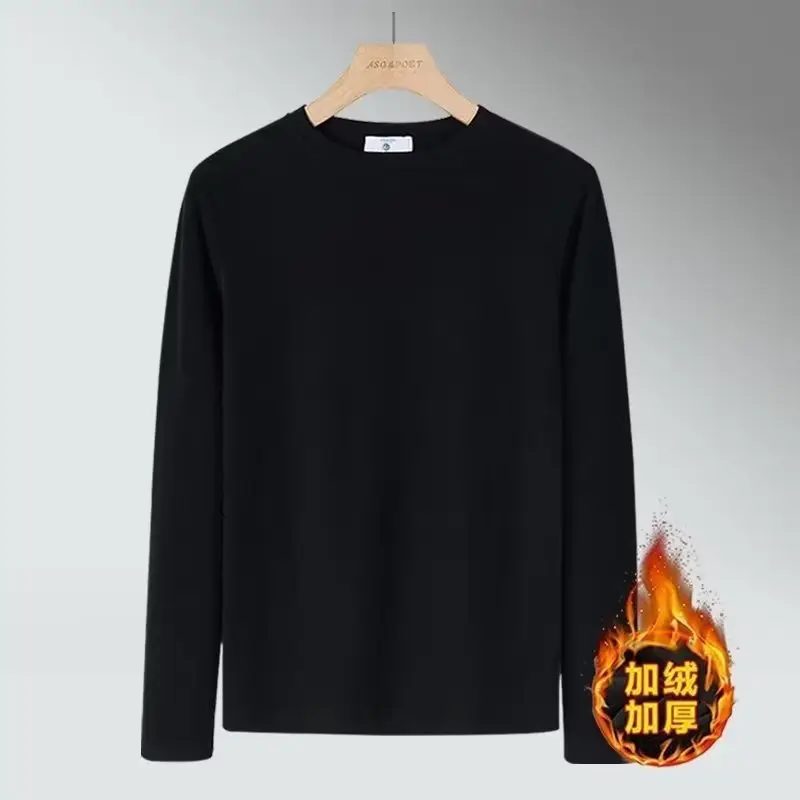 Men's Velvet Round Neck Long Sleeve T-Shirt Brown