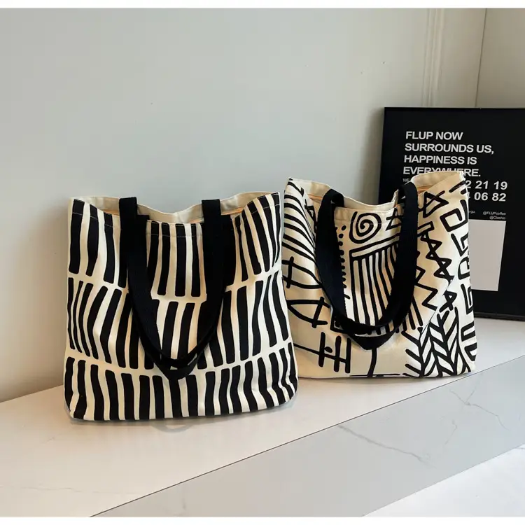 Women Canvas Graffiti Tote Bag Large Capacity Korean Style - Image 3