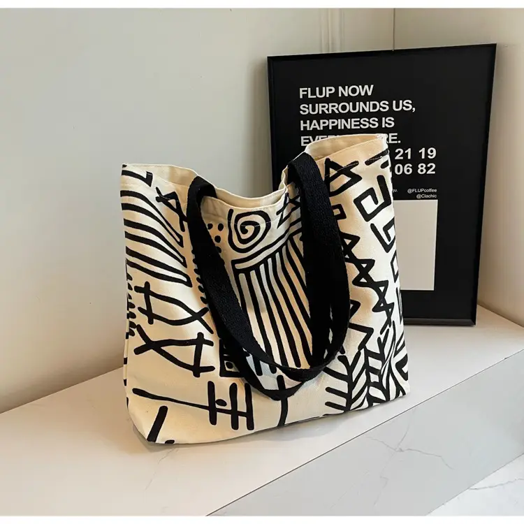 Women Canvas Graffiti Tote Bag Large Capacity Korean Style - Image 2