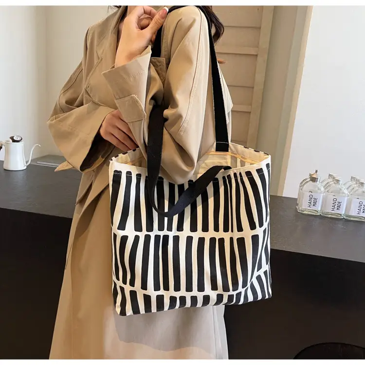 Women Canvas Graffiti Tote Bag Large Capacity Korean Style - Image 4