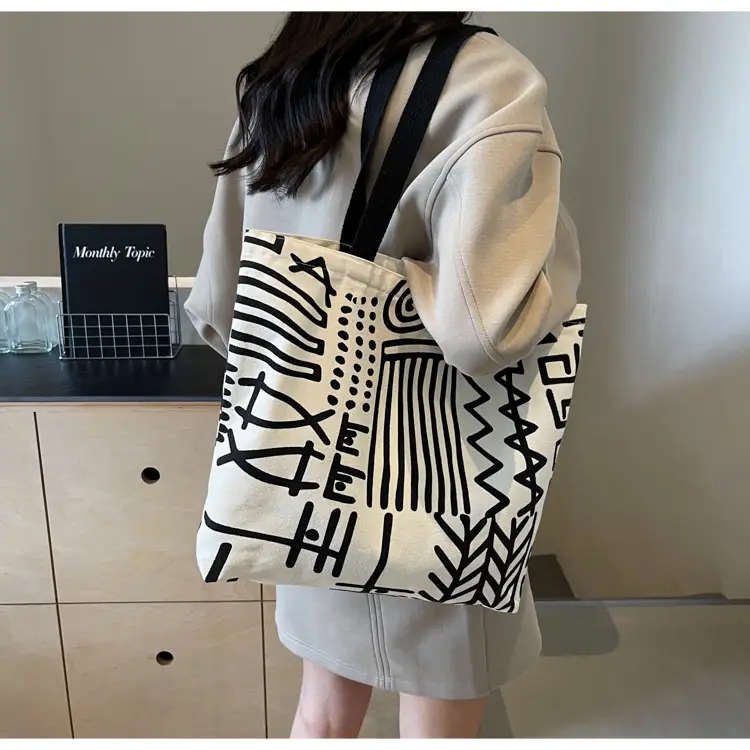 Women Canvas Graffiti Tote Bag Large Capacity Korean Style - Image 5