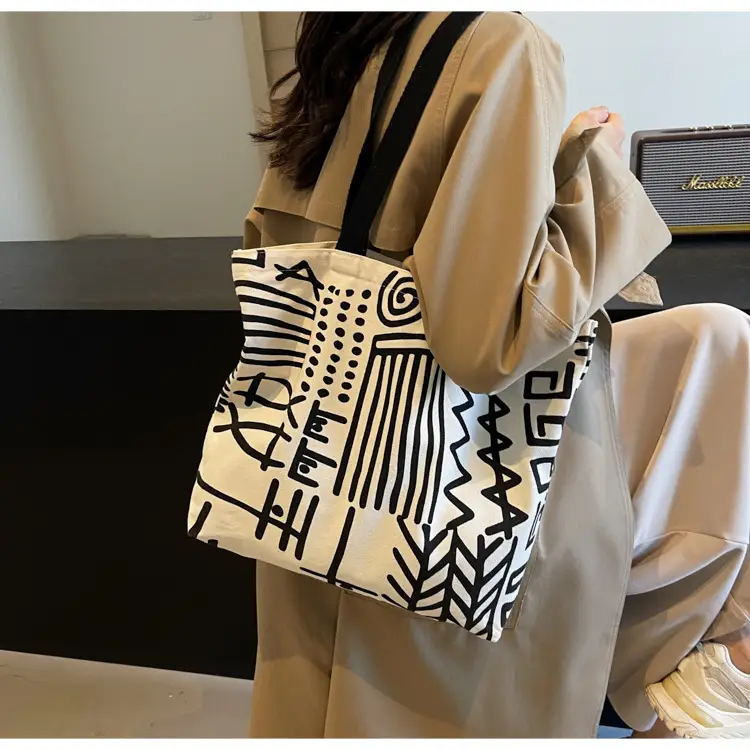 Women Canvas Graffiti Tote Bag Large Capacity Korean Style — feature 10