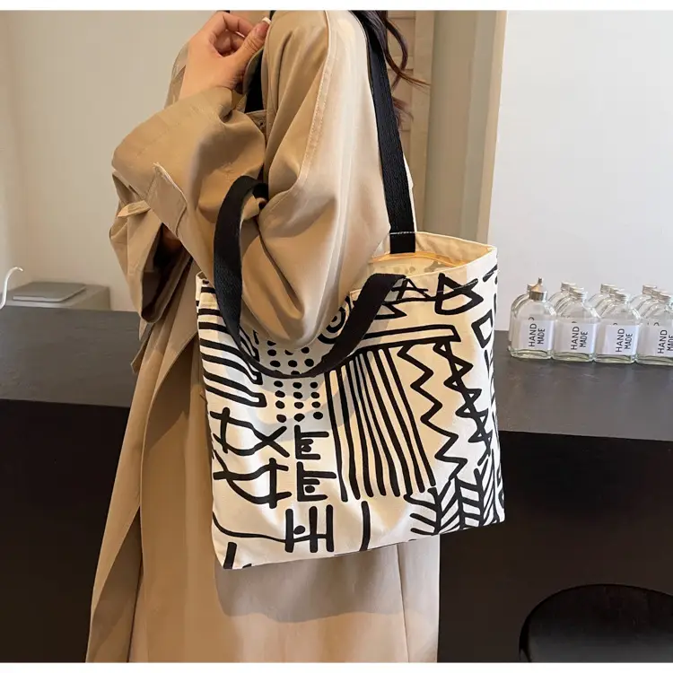Women Canvas Graffiti Tote Bag Large Capacity Korean Style — feature 11