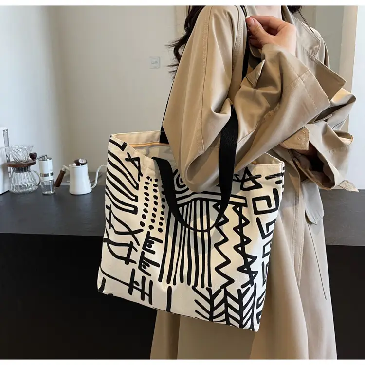 Women Canvas Graffiti Tote Bag Large Capacity Korean Style — feature 12