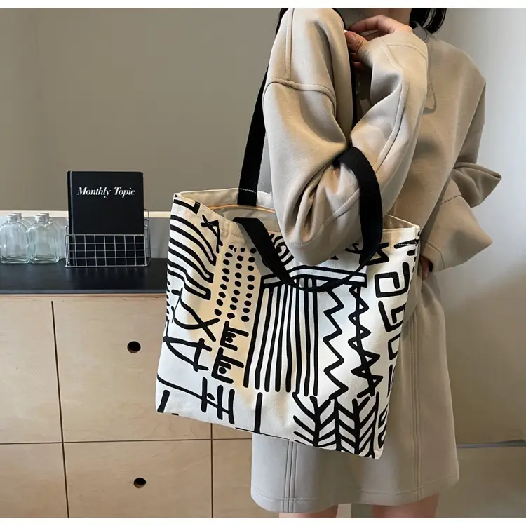 Women Canvas Graffiti Tote Bag Large Capacity Korean Style — feature 16