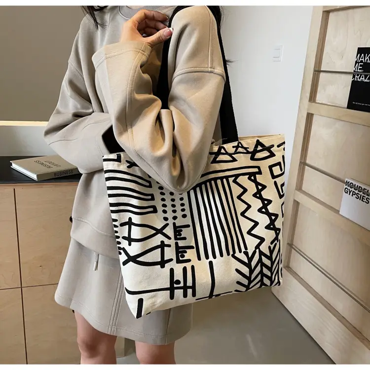 Women Canvas Graffiti Tote Bag Large Capacity Korean Style — feature 17