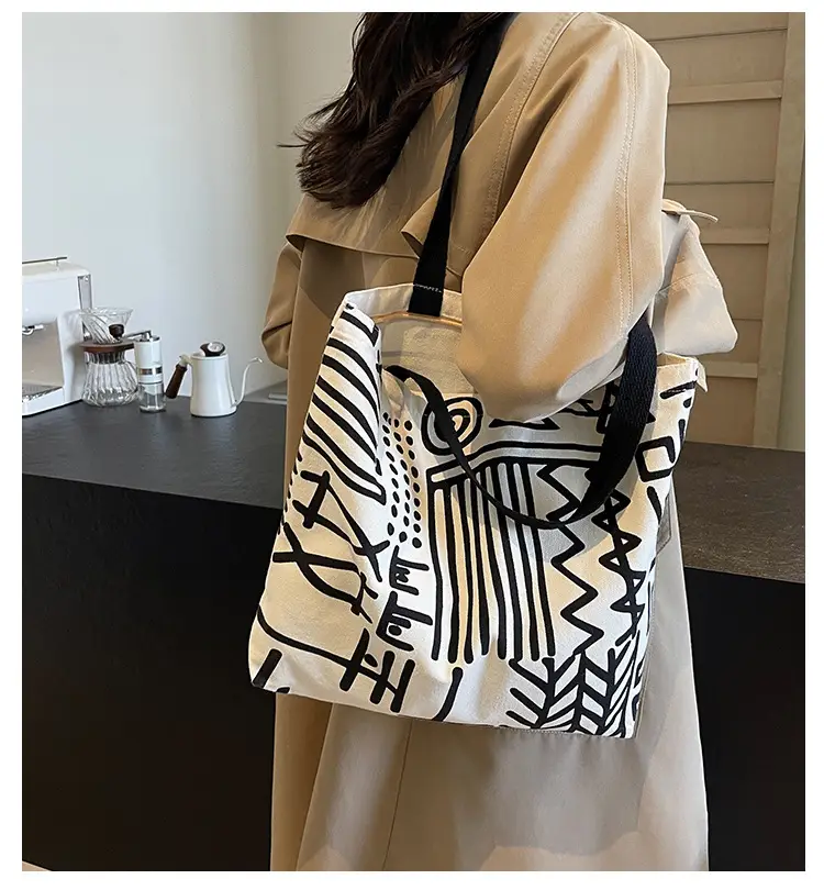Women Canvas Graffiti Tote Bag Large Capacity Korean Style — feature 2