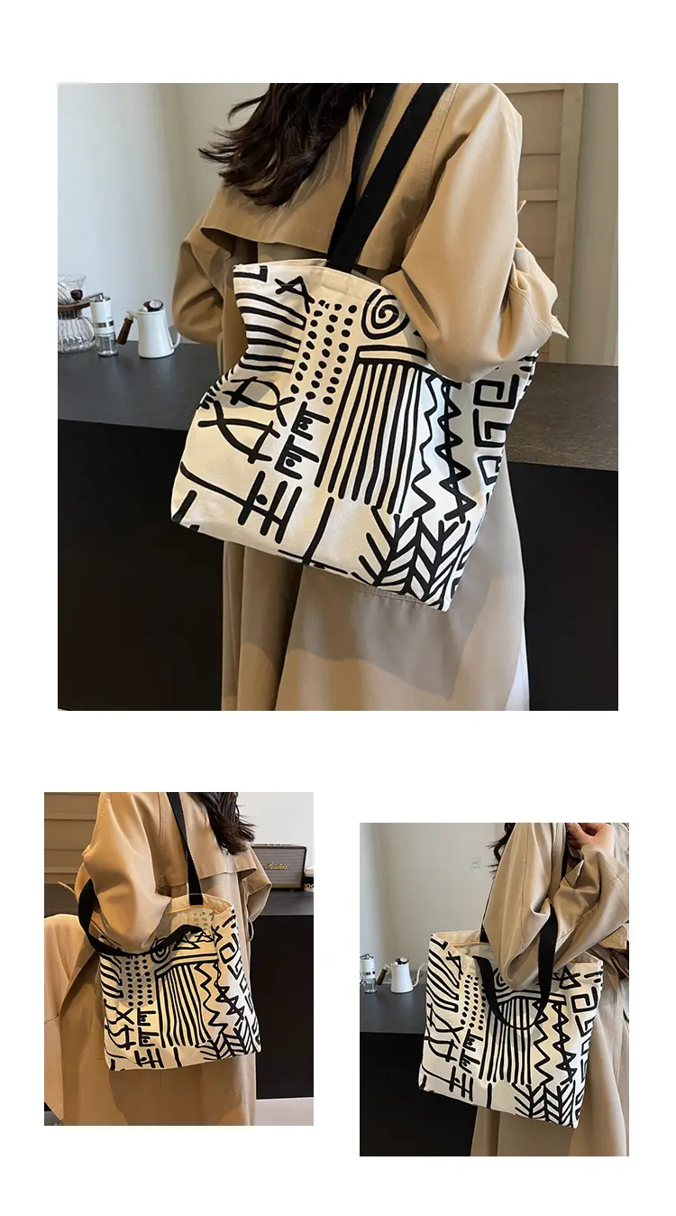 Women Canvas Graffiti Tote Bag Large Capacity Korean Style — feature 22