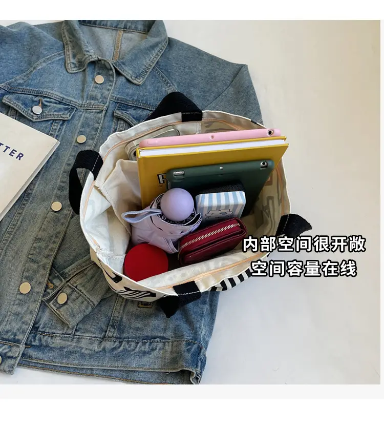 Women Canvas Graffiti Tote Bag Large Capacity Korean Style — feature 7