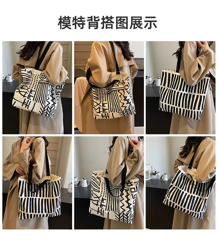 Women Canvas Graffiti Tote Bag Large Capacity Korean Style — feature 8
