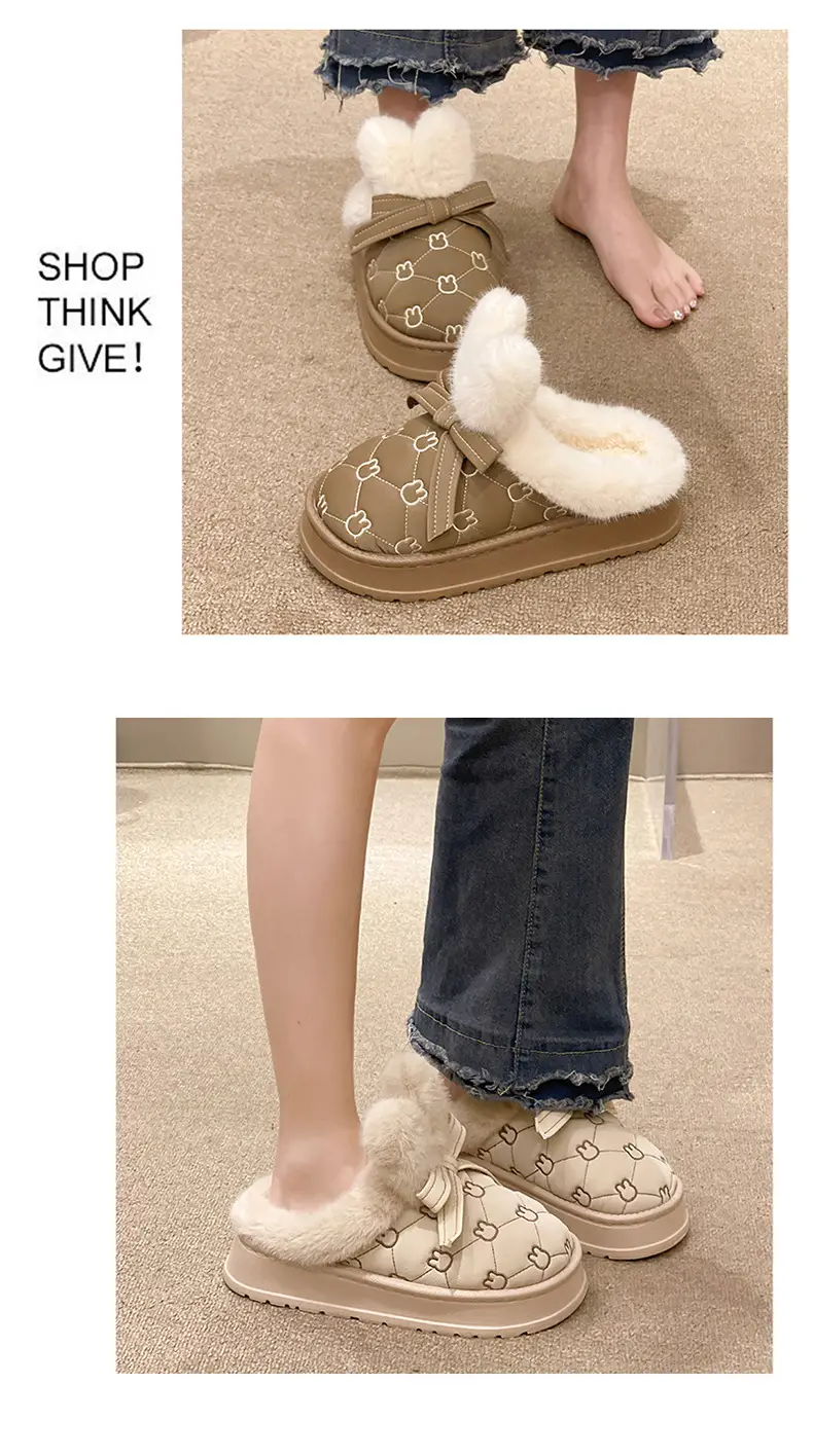 Cixi Cotton Slippers Women's Autumn and Winter New Thick Sole Dung Feeling Baotou Rabbit Ears Home Indoor Non-slip Warm — feature 13