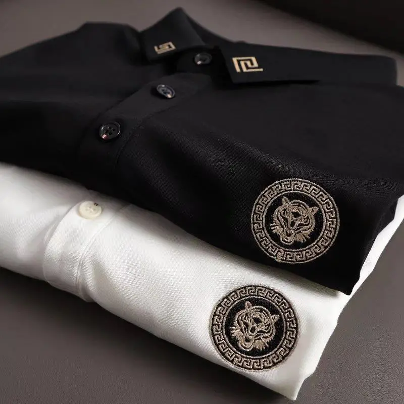 Men's Black Embroidered Polo Shirt Slim Fit Large - Image 4