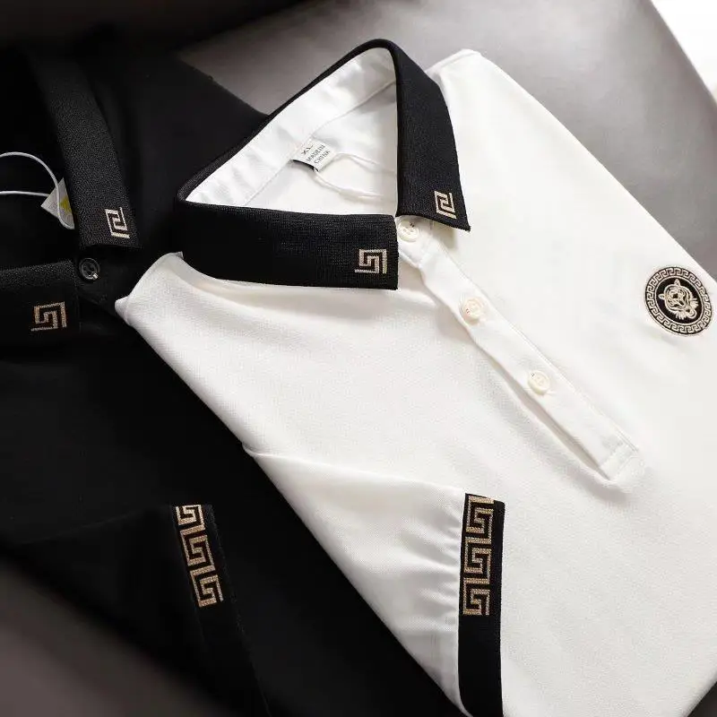 Men's Black Embroidered Polo Shirt Slim Fit Large - Image 5