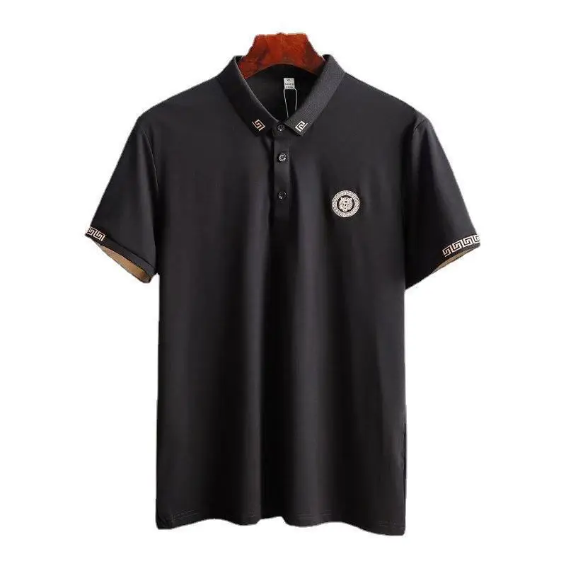 Men's Black Embroidered Polo Shirt Slim Fit Large - Image 7