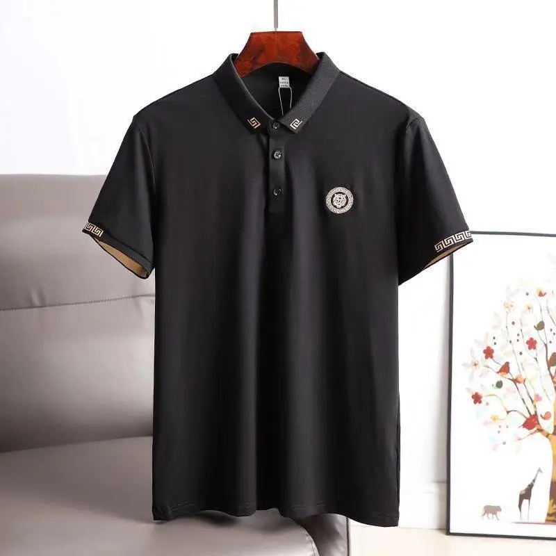 Men's Black Embroidered Polo Shirt Slim Fit Large - Image 2
