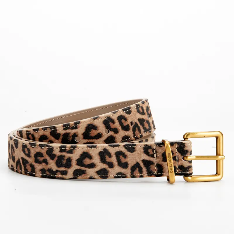 Women Leopard Print Genuine Leather Belt with Gold Buckle - Image 4