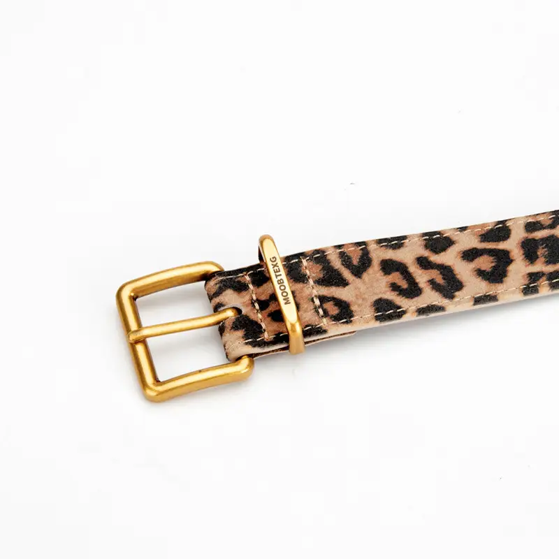 Women Leopard Print Genuine Leather Belt with Gold Buckle - Image 5