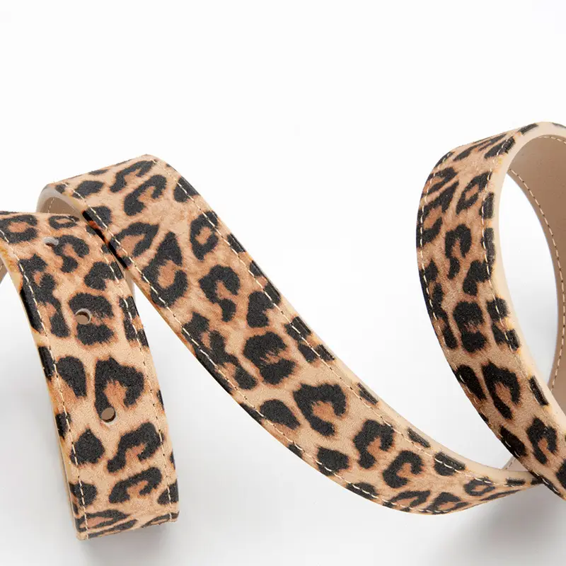 Women Leopard Print Genuine Leather Belt with Gold Buckle - Image 6