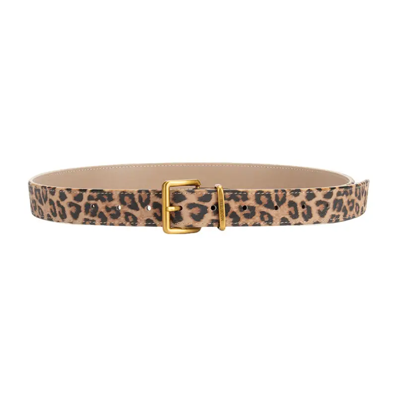 Women Leopard Print Genuine Leather Belt with Gold Buckle - Image 7