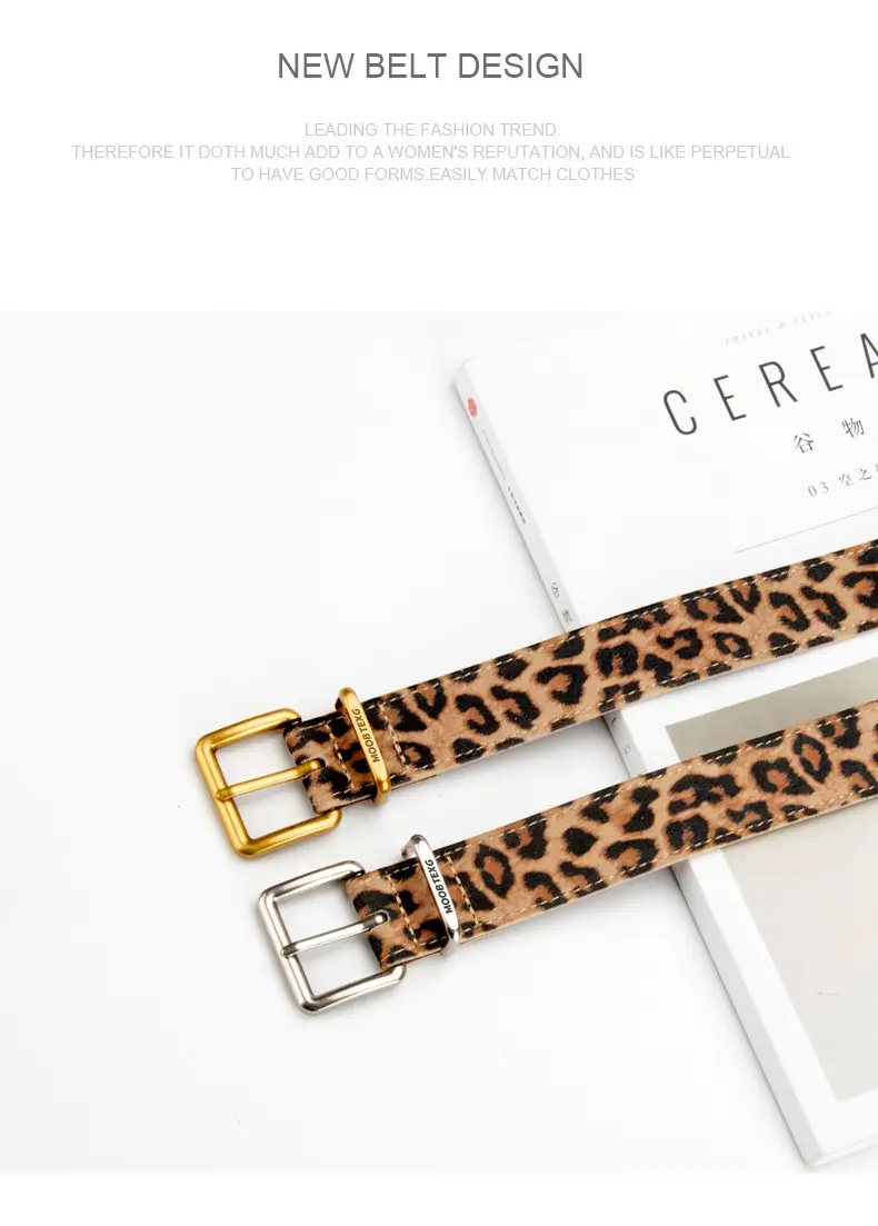 Women Leopard Print Genuine Leather Belt with Gold Buckle — feature 10