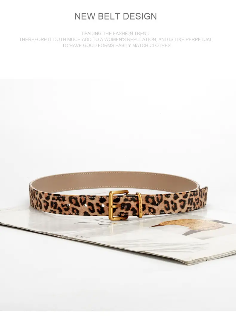 Women Leopard Print Genuine Leather Belt with Gold Buckle — feature 11