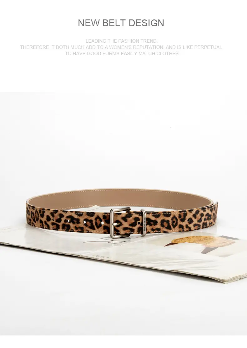 Women Leopard Print Genuine Leather Belt with Gold Buckle — feature 12