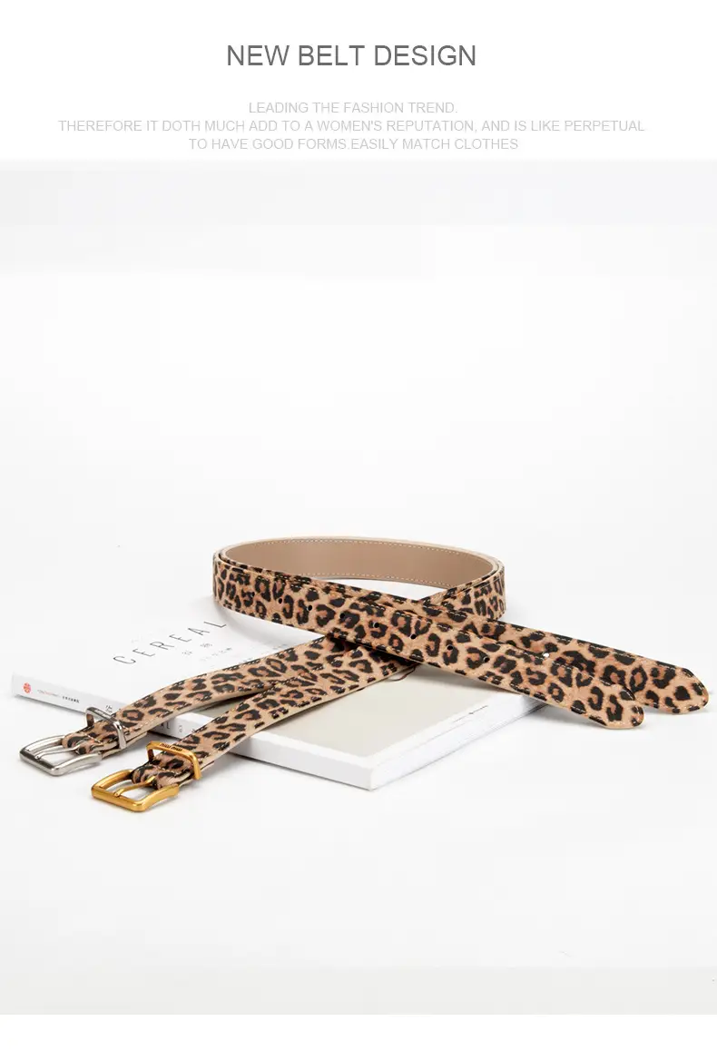 Women Leopard Print Genuine Leather Belt with Gold Buckle — feature 13