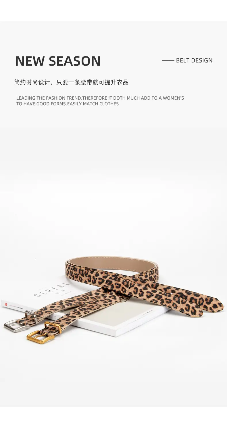 Women Leopard Print Genuine Leather Belt with Gold Buckle — feature 4