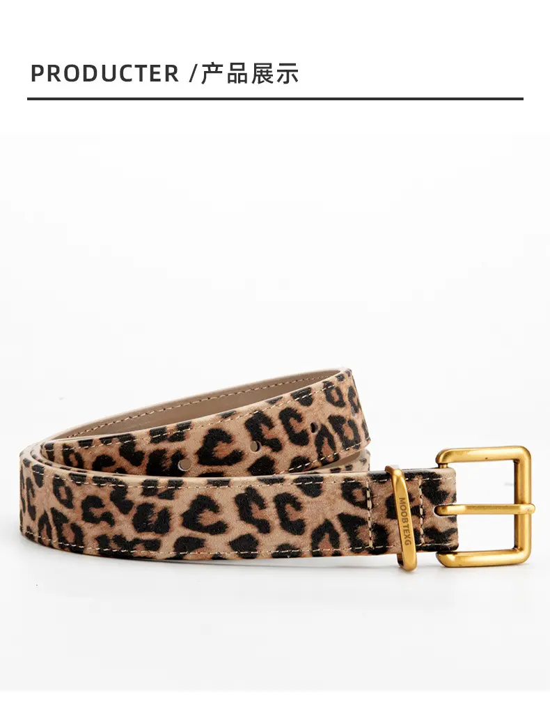Women Leopard Print Genuine Leather Belt with Gold Buckle — feature 9