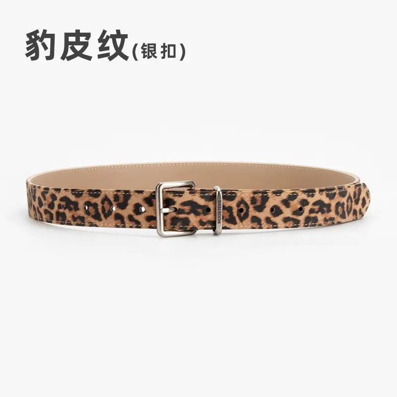 Women Leopard Print Genuine Leather Belt with Gold Buckle - Image 2