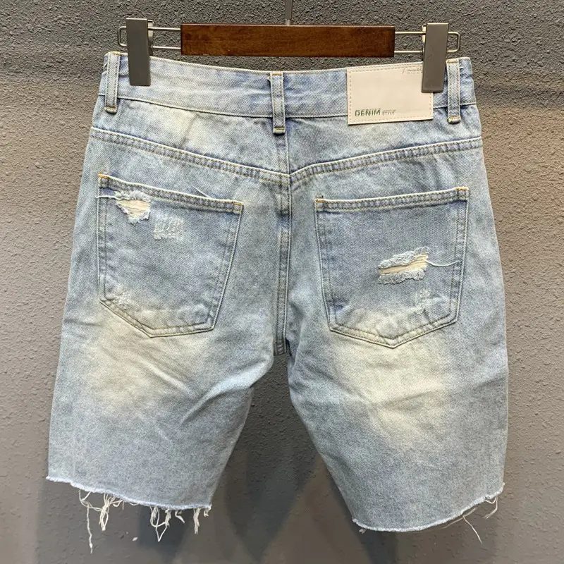 Ripped Denim Shorts Men Light Colored Five Quarter