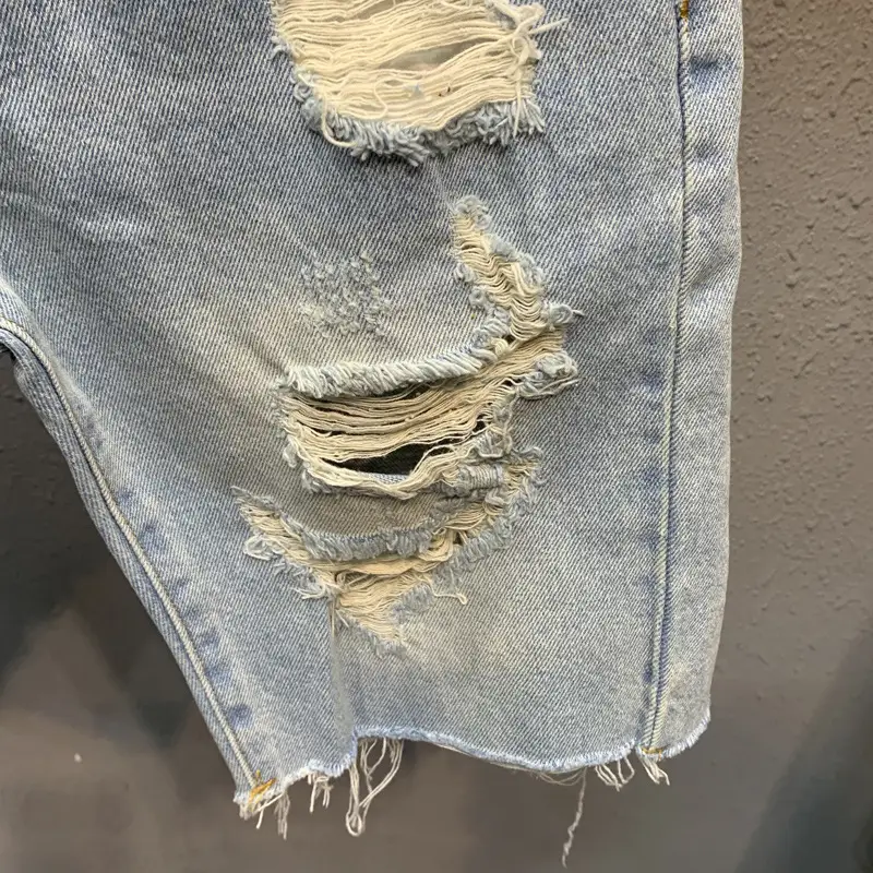 Ripped Denim Shorts Men Light Colored Five Quarter