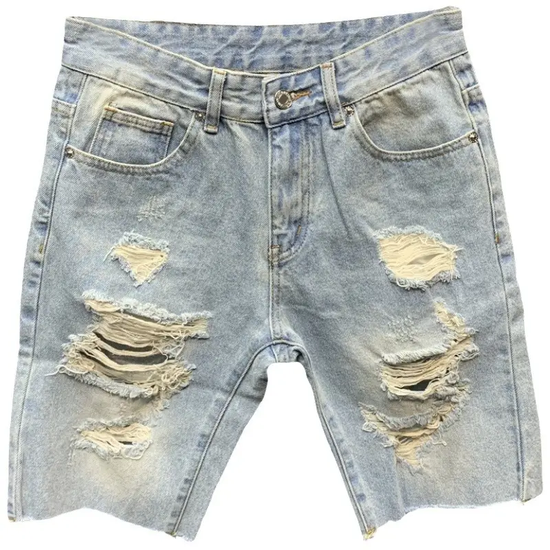 Ripped Denim Shorts Men Light Colored Five Quarter