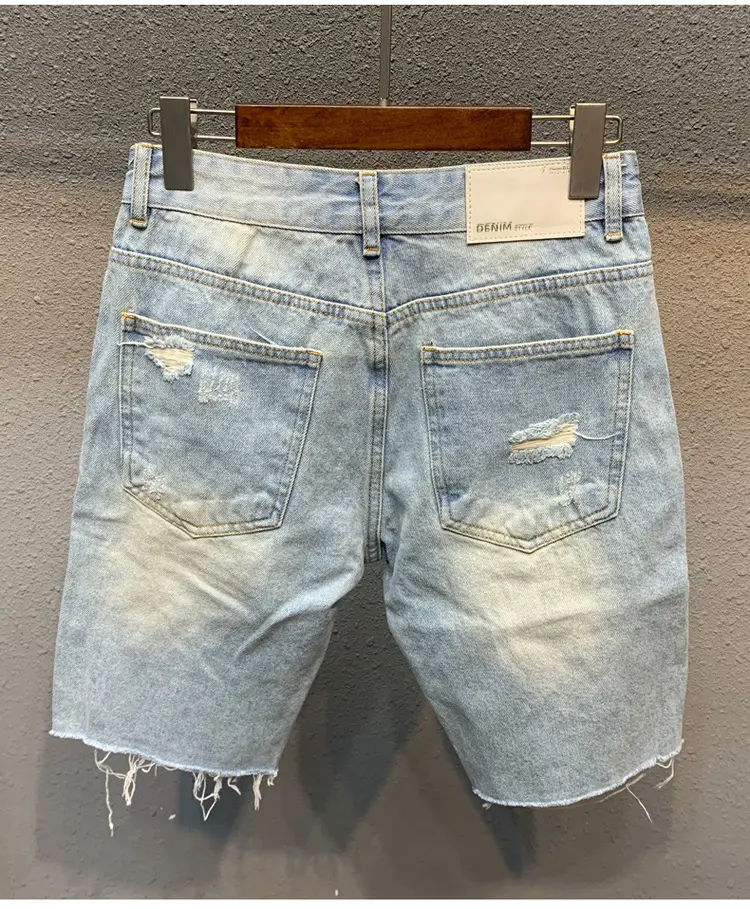 Ripped Denim Shorts Men Light Colored Five Quarter — feature 2