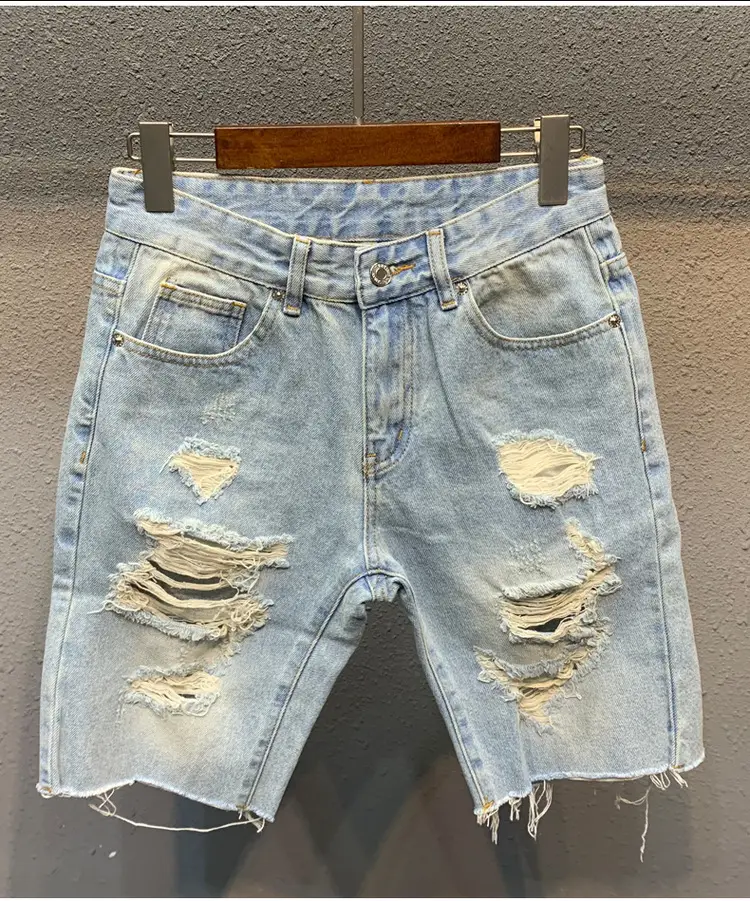 Ripped Denim Shorts Men Light Colored Five Quarter — feature 4