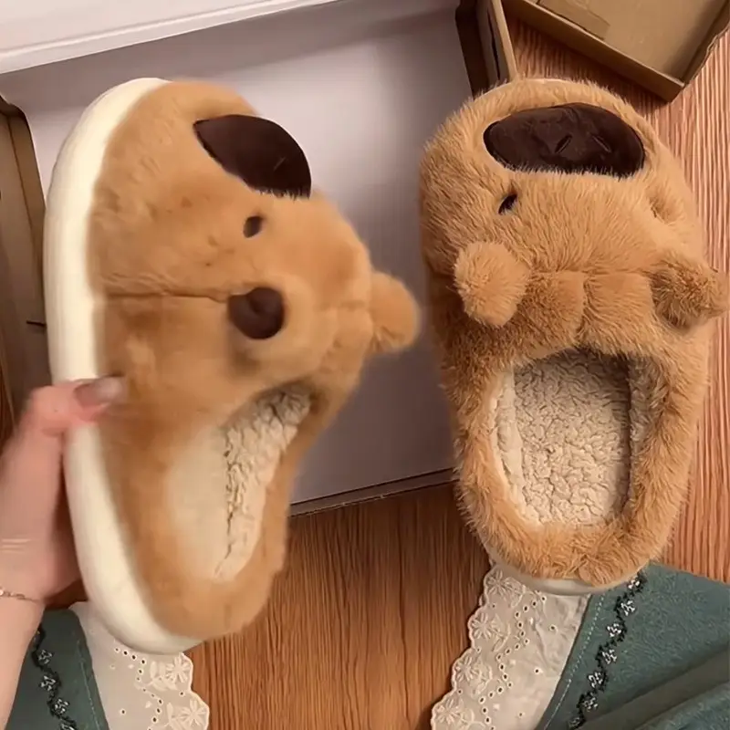 Ugly Kapibara Cotton Slippers Autumn and Winter Cotton Slippers Household Women's Home Wool Slippers Indoor Cotton Shoes Home Slippers