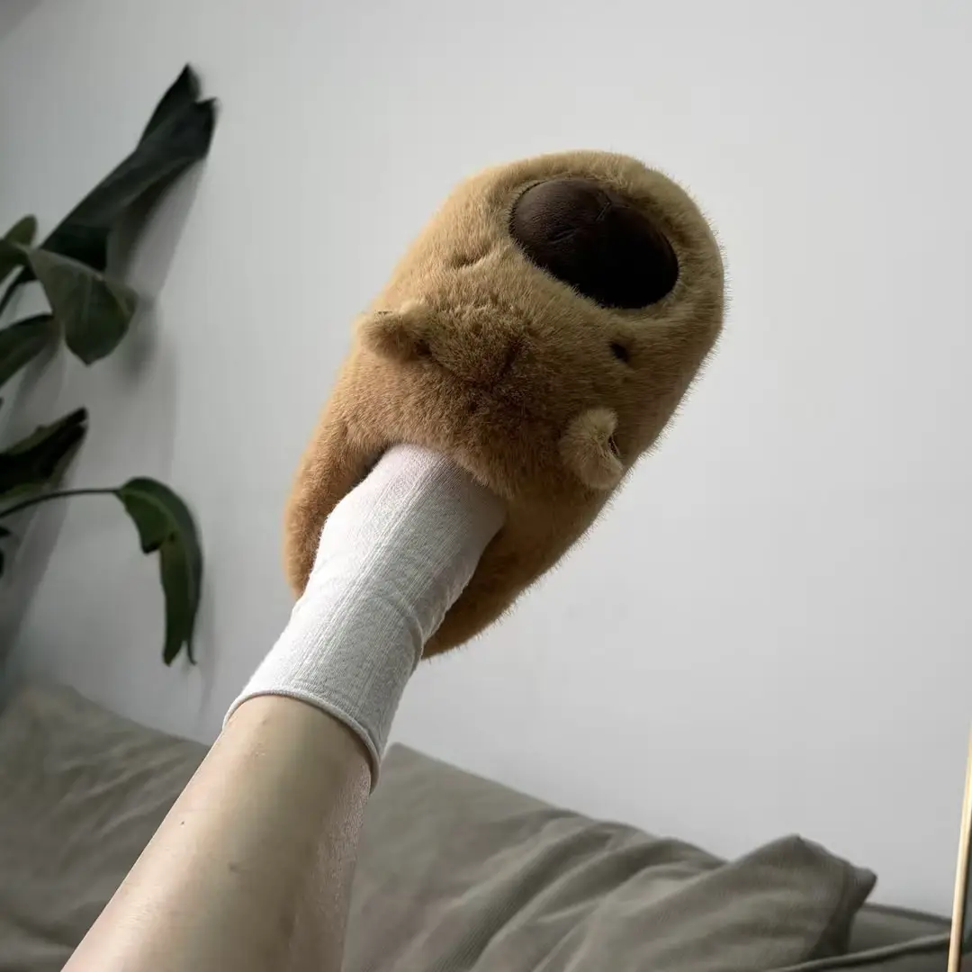 Ugly Kapibara Cotton Slippers Autumn and Winter Cotton Slippers Household Women's Home Wool Slippers Indoor Cotton Shoes Home Slippers