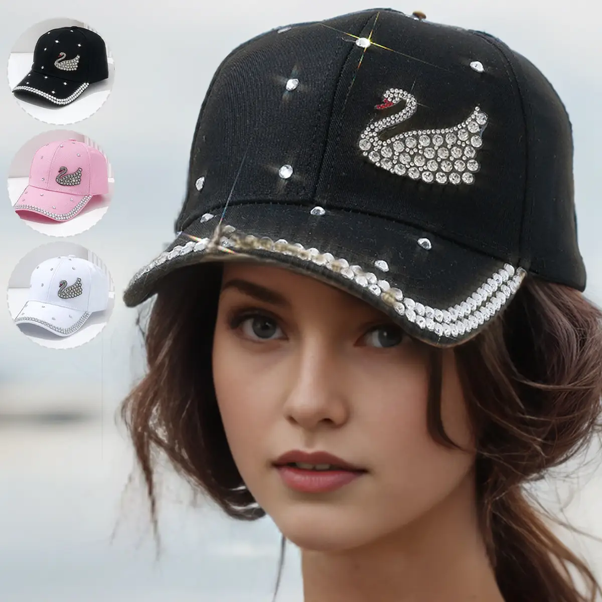 Women's Rhinestone Swan Cap Sunshade Party Wear