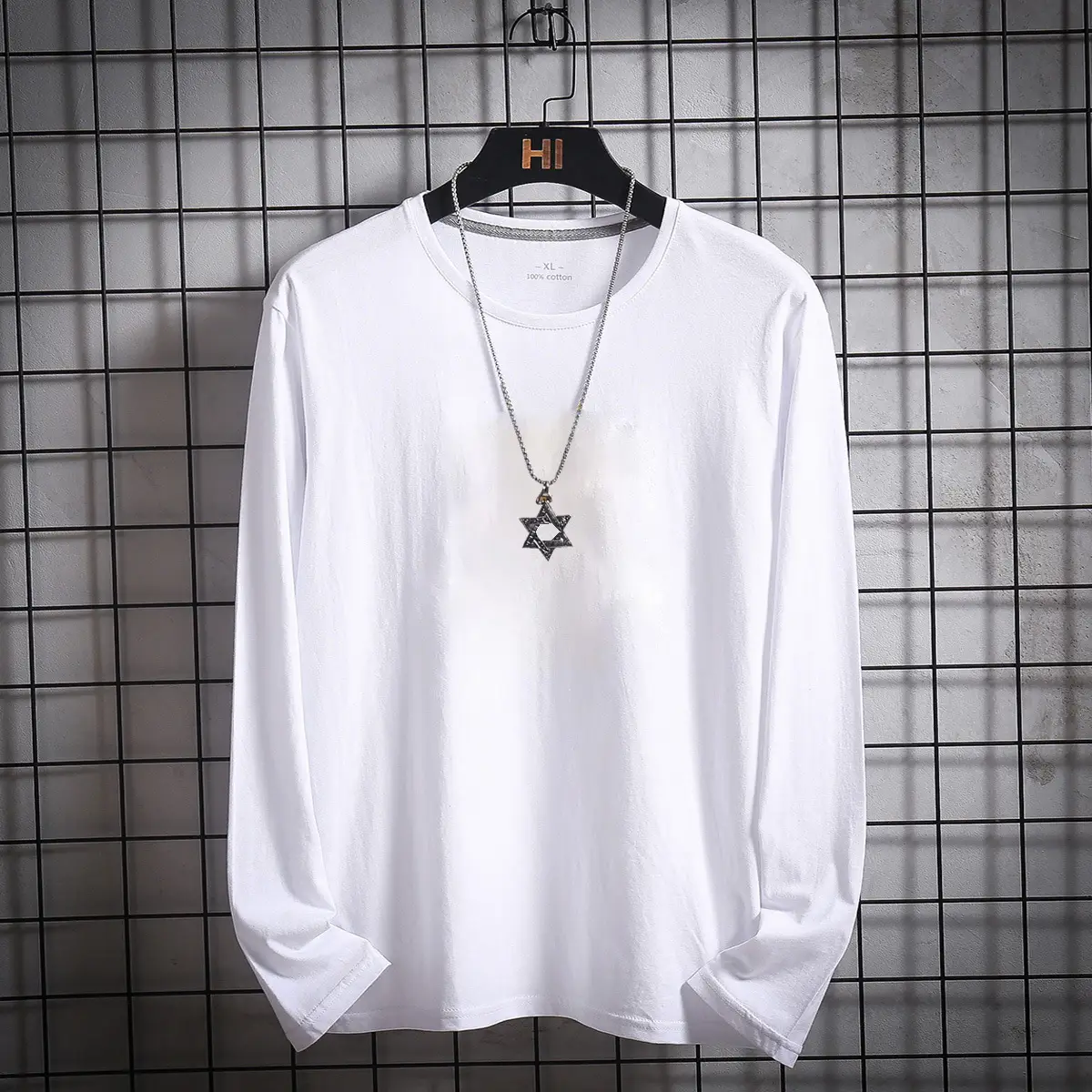 Men's White Star Necklace T-Shirt Long Sleeve - Image 5