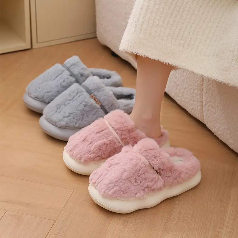 Thick-soled cotton slippers for women's winter indoor home non-slip month winter poop feeling lovers thick-soled fleece-lined cotton slippers for men - Image 8