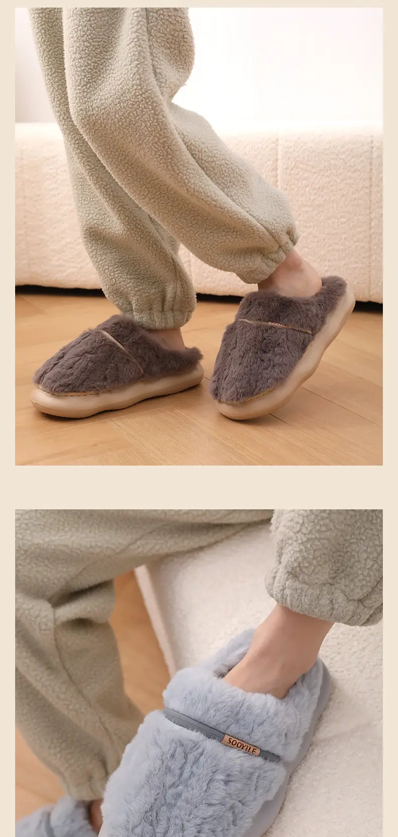 Thick-soled cotton slippers for women's winter indoor home non-slip month winter poop feeling lovers thick-soled fleece-lined cotton slippers for men — feature 9