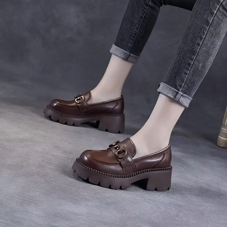 Women's 2024 New Autumn Soft Sole Single-layer Shoes All-match Thick Heel Leather Shoes - Image 4