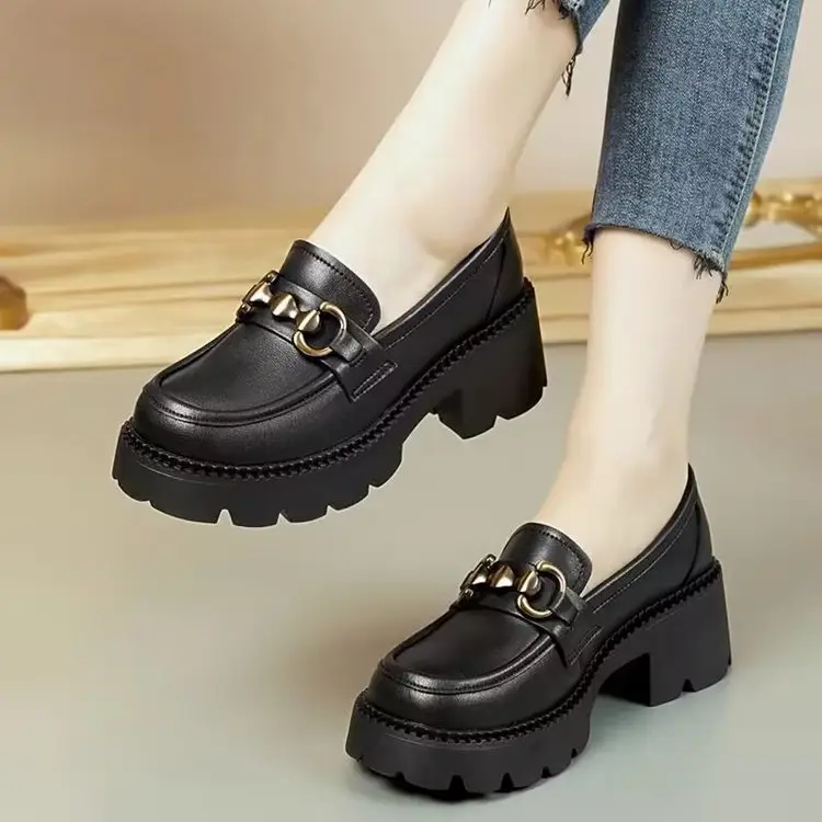 Women's 2024 New Autumn Soft Sole Single-layer Shoes All-match Thick Heel Leather Shoes - Image 6