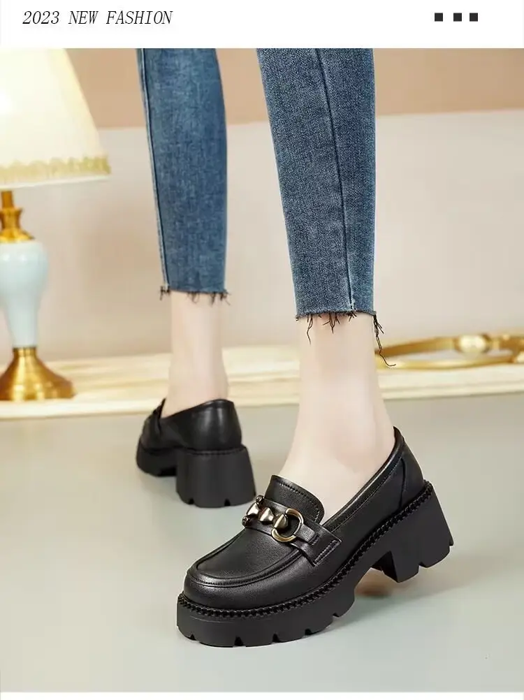 Women's 2024 New Autumn Soft Sole Single-layer Shoes All-match Thick Heel Leather Shoes — feature 11