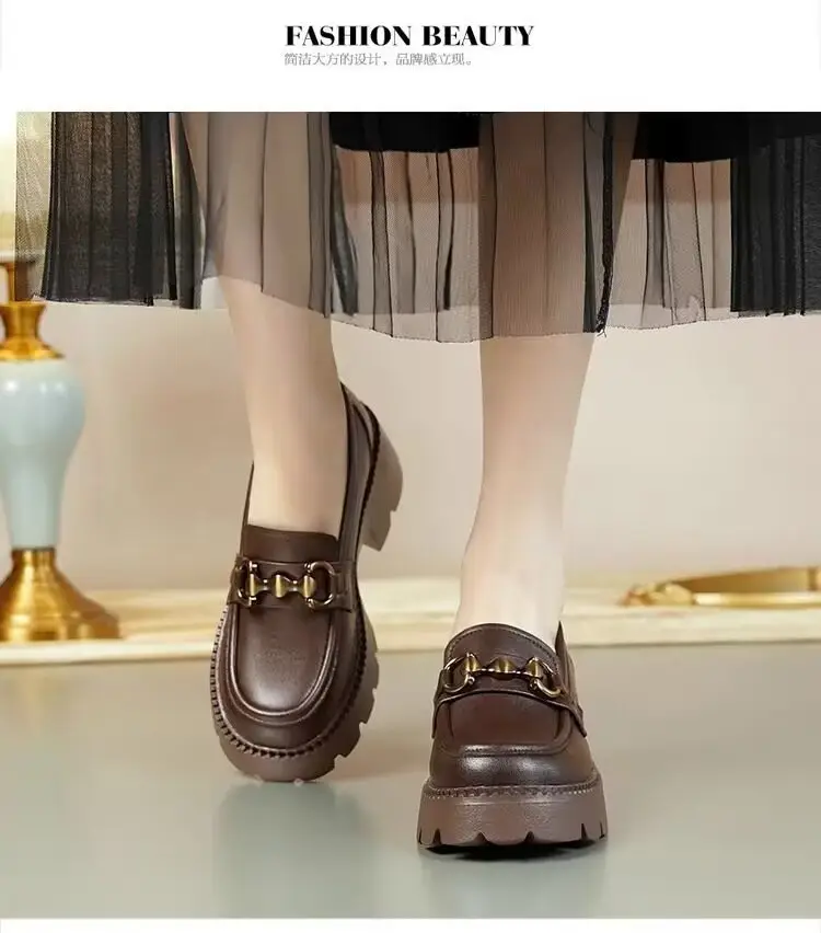 Women's 2024 New Autumn Soft Sole Single-layer Shoes All-match Thick Heel Leather Shoes — feature 6